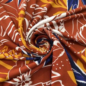Tecido Viscose Estampada Folhagens Colorido Fundo Chocolate Tecido Viscose Estampada Folhagens Colorido Fundo Chocolate • Luema