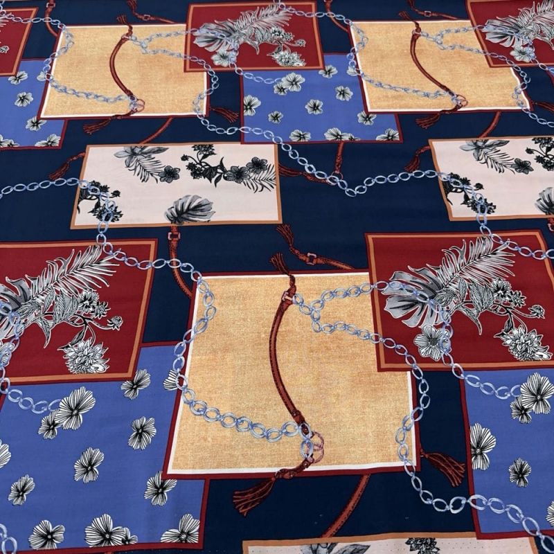 Tecido Viscose Estampada Quadros Coloridos Chain Print • Luema Tecidos