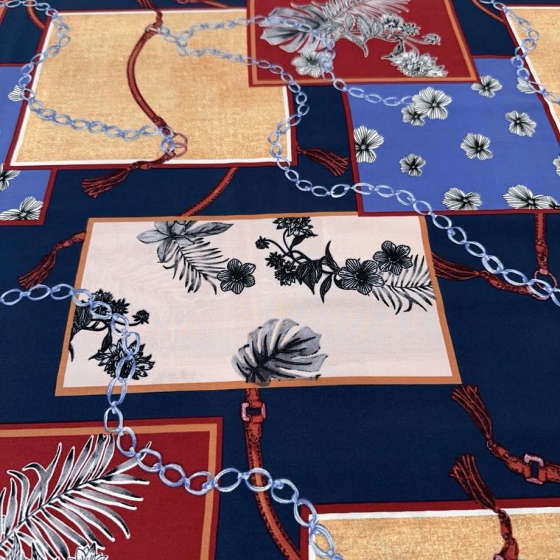 Tecido Viscose Estampada Quadros Coloridos Chain Print • Luema Tecidos