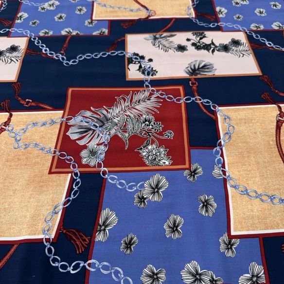 Tecido Viscose Estampada Quadros Coloridos Chain Print • Luema Tecidos