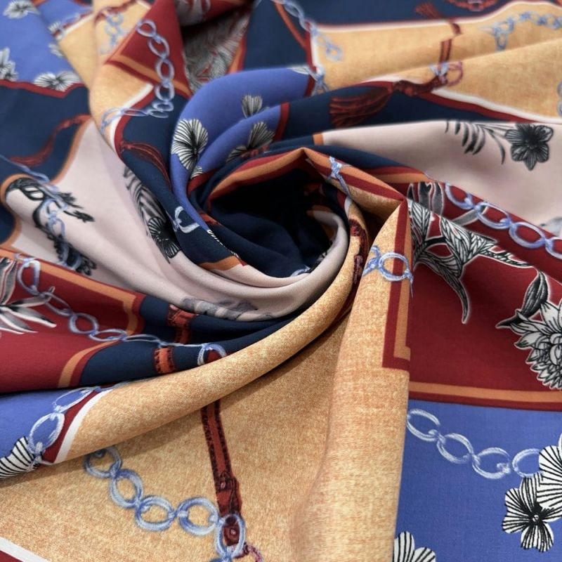 Tecido Viscose Estampada Quadros Coloridos Chain Print • Luema Tecidos