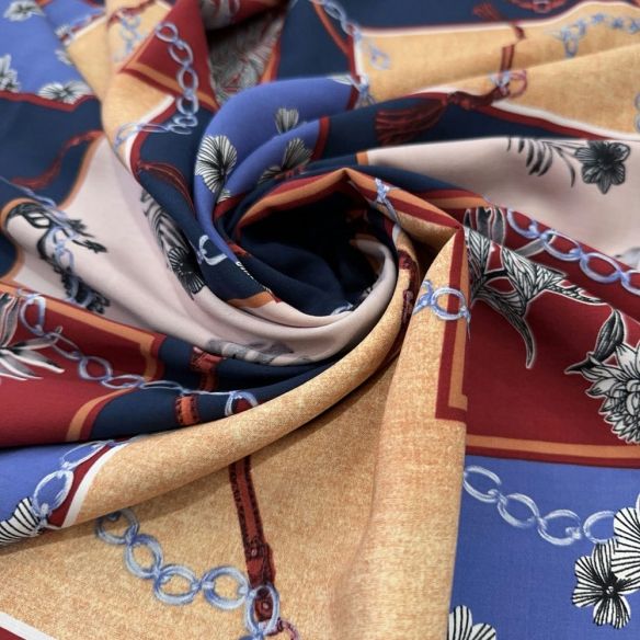 Tecido Viscose Estampada Quadros Coloridos Chain Print • Luema Tecidos