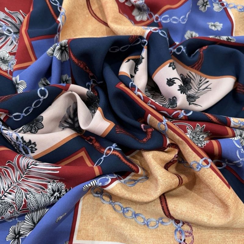 Tecido Viscose Estampada Quadros Coloridos Chain Print • Luema Tecidos