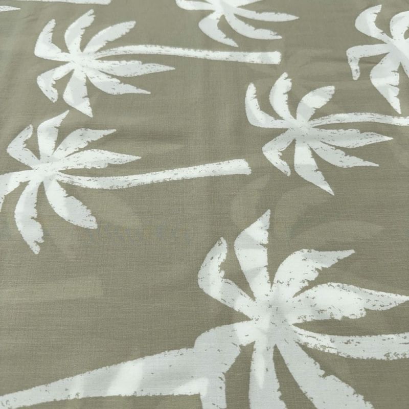 Tecido Viscose Estampada Palmeira Fundo Bege • Luema Tecidos