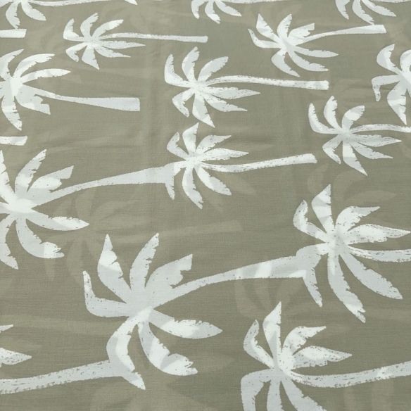 Tecido Viscose Estampada Palmeira Fundo Bege • Luema Tecidos