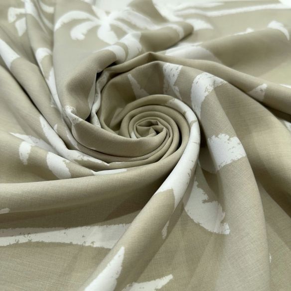 Tecido Viscose Estampada Palmeira Fundo Bege • Luema Tecidos