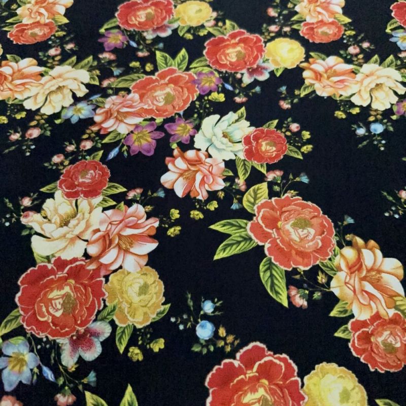 Tecido Viscose Estampada Rosas e Flores Fundo Preto • Luema Tecidos Tecido Viscose Estampada Rosas e Flores Fundo Preto • Luema Tecidos