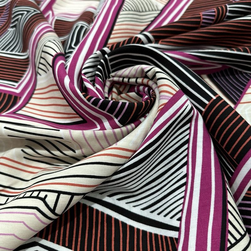 Tecido Viscolinho Listrado Colorido Abstrato • Luema Tecidos