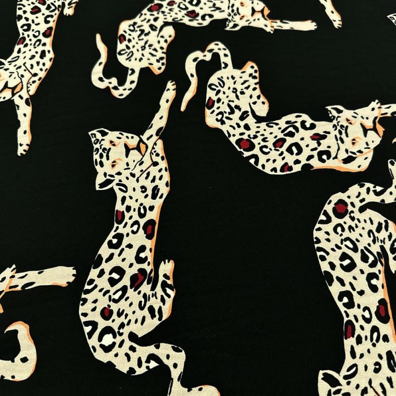 Tecido Crepe de Chine Seda Pura Onças • Luema Tecidos