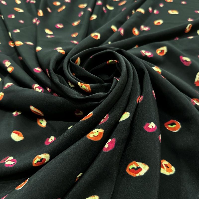 Tecido Crepe de Chine Seda Pura Poá Abstrato • Luema Tecidos