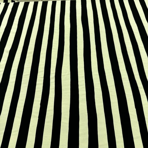 Tecido Crepe de Chine Seda Pura Listra Off e Preto • Luema Tecidos