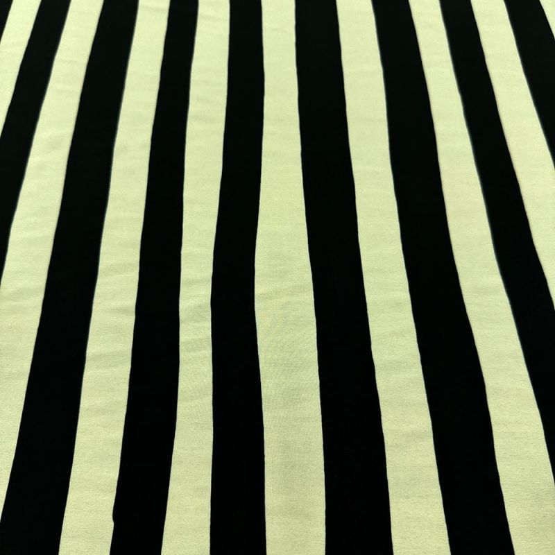 Tecido Crepe de Chine Seda Pura Listra Off e Preto • Luema Tecidos