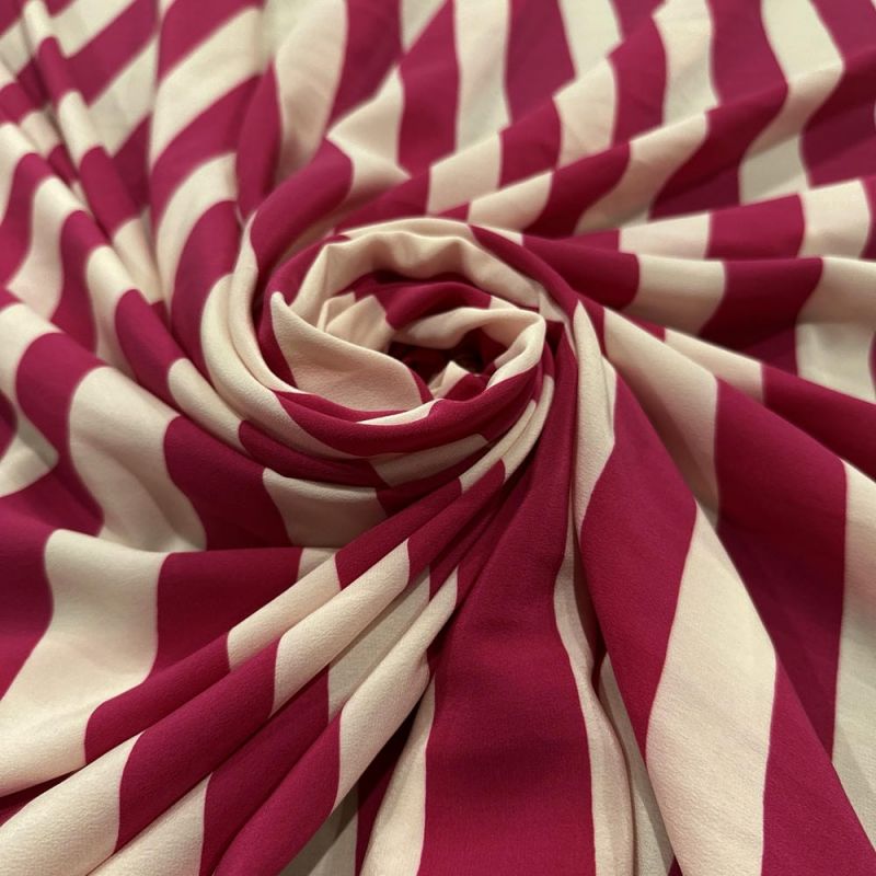 Tecido Crepe de Chine Seda Pura Listra Off e Pink • Luema Tecidos