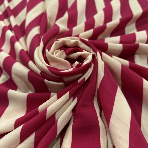 Tecido Crepe de Chine Seda Pura Listra Off e Pink • Luema Tecidos
