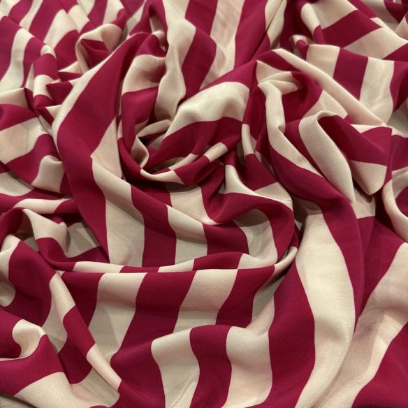 Tecido Crepe de Chine Seda Pura Listra Off e Pink • Luema Tecidos