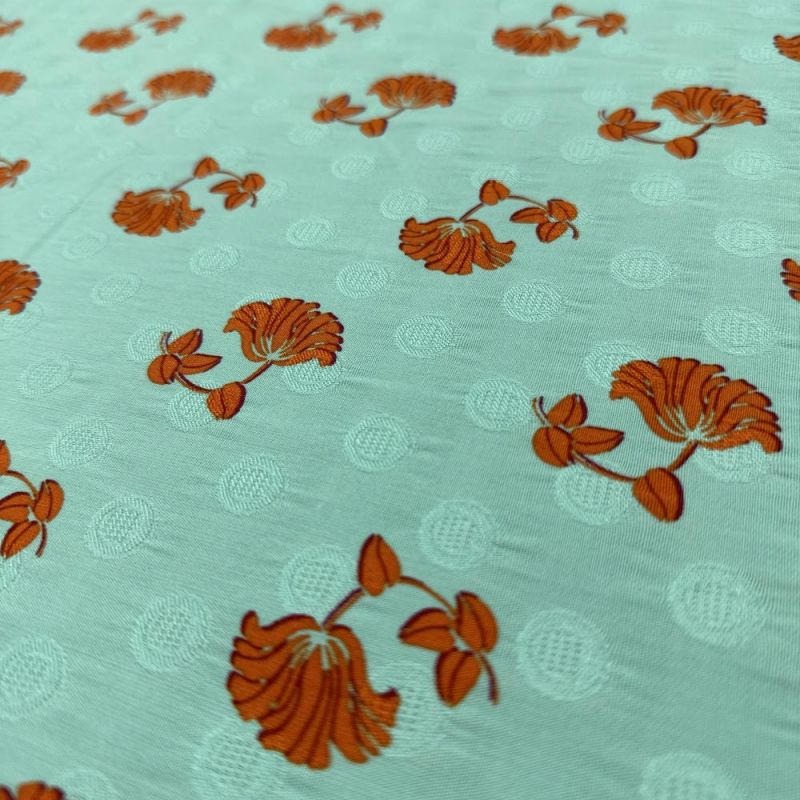 Tecido Viscose Jacquard Estampada Azul Turquesa • Luema Tecidos