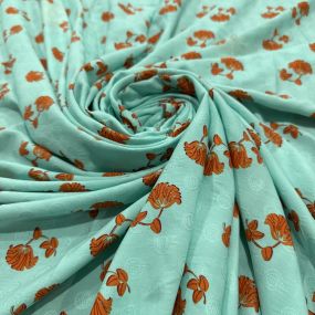 Tecido Viscose Jacquard Estampada Azul Turquesa Tecido Viscose Jacquard Estampada Azul Turquesa • Luema Tecidos 2