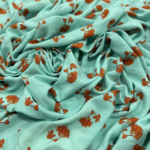 Tecido Viscose Jacquard Estampada Azul Turquesa • Luema Tecidos