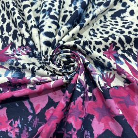 Tecido Viscose Barrado Onça Rosa e Azul Tecido Viscose Barrado Onça Rosa e Azul • Luema Tecidos