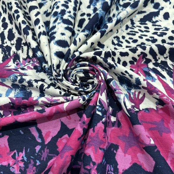 Tecido Viscose Barrado Onça Rosa e Azul • Luema Tecidos Tecido Viscose Barrado Onça Rosa e Azul • Luema Tecidos