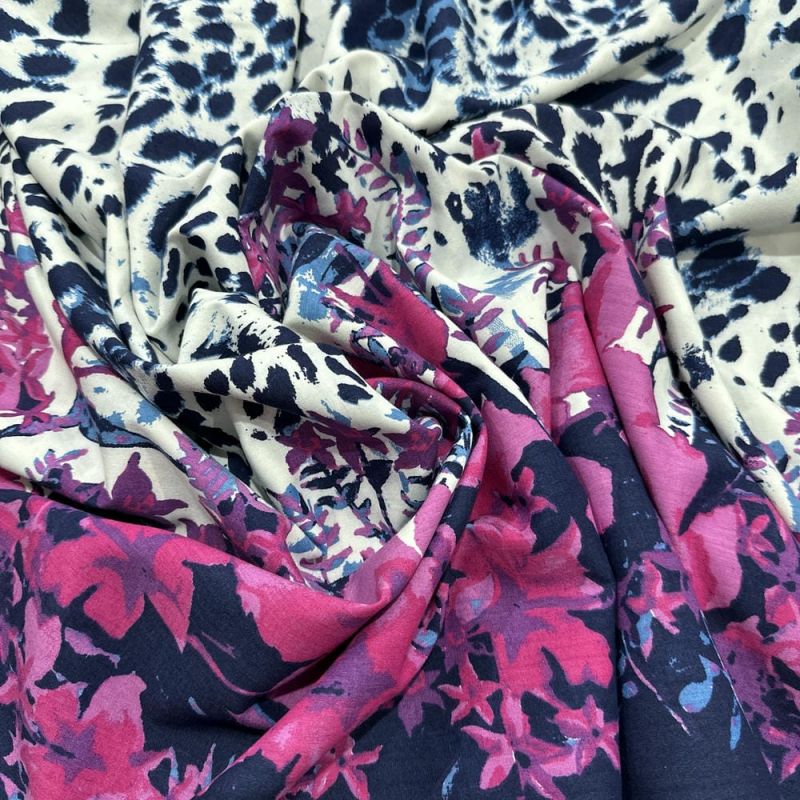 Tecido Viscose Barrado Onça Rosa e Azul • Luema Tecidos Tecido Viscose Barrado Onça Rosa e Azul • Luema Tecidos