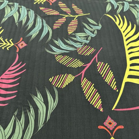 Tecido Viscose Jacquard Folhagens Colorido • Luema Tecidos