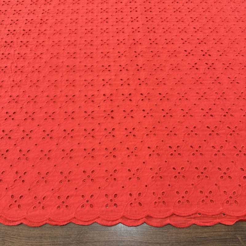 Tecido Laise de algodão Bordada Vermelho Rubi • Luema Tecidos