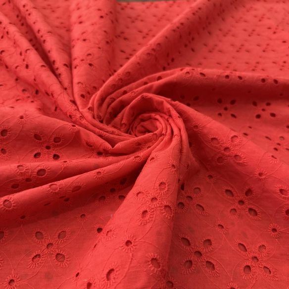 Tecido Laise de algodão Bordada Vermelho Rubi • Luema Tecidos