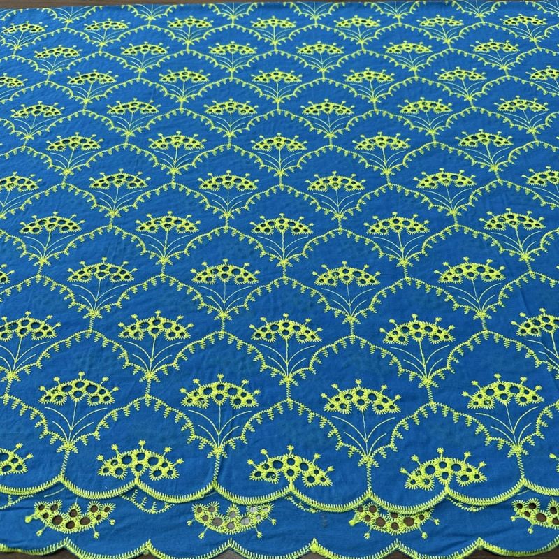 Tecido Laise de algodão Bordada Azul e Amarelo • Luema Tecidos Tecido Laise de algodão Bordada Azul e Amarelo • Luema Tecidos