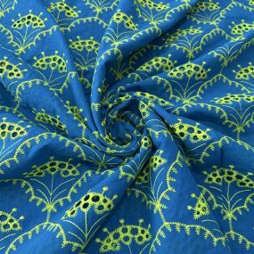 Tecido Laise de algodão Bordada Azul e Amarelo Tecido Laise de algodão Bordada Azul e Amarelo • Luema Tecidos