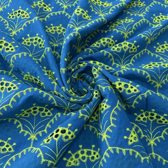 Tecido Laise de algodão Bordada Azul e Amarelo • Luema Tecidos Tecido Laise de algodão Bordada Azul e Amarelo • Luema Tecidos