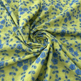 Tecido Laise de algodão Bordada Azul Fundo Amarelo Tecido Laise de algodão Bordada Azul Fundo Amarelo • Luema Tecidos