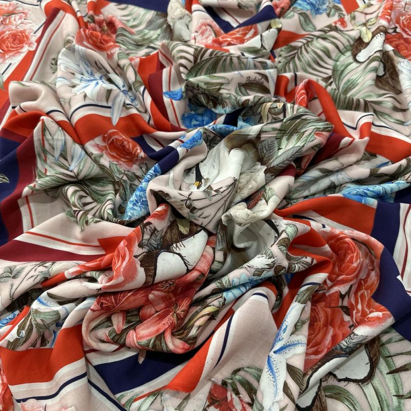 Tecido Viscose Estampada Quadros Colorido • Luema Tecidos