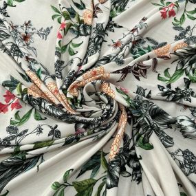 Tecido Viscose Estampada Floral Fundo Areia Tecido Viscose Estampada Floral Fundo Areia • Luema Tecidos
