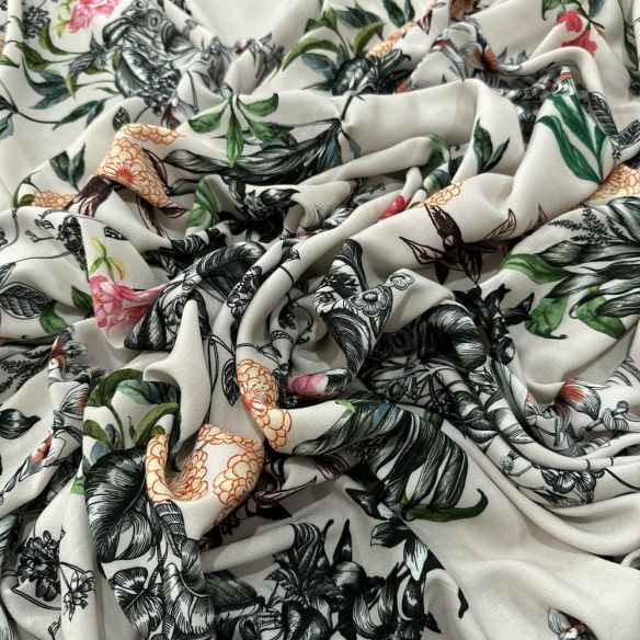 Tecido Viscose Estampada Floral Fundo Areia • Luema Tecidos Tecido Viscose Estampada Floral Fundo Areia • Luema Tecidos