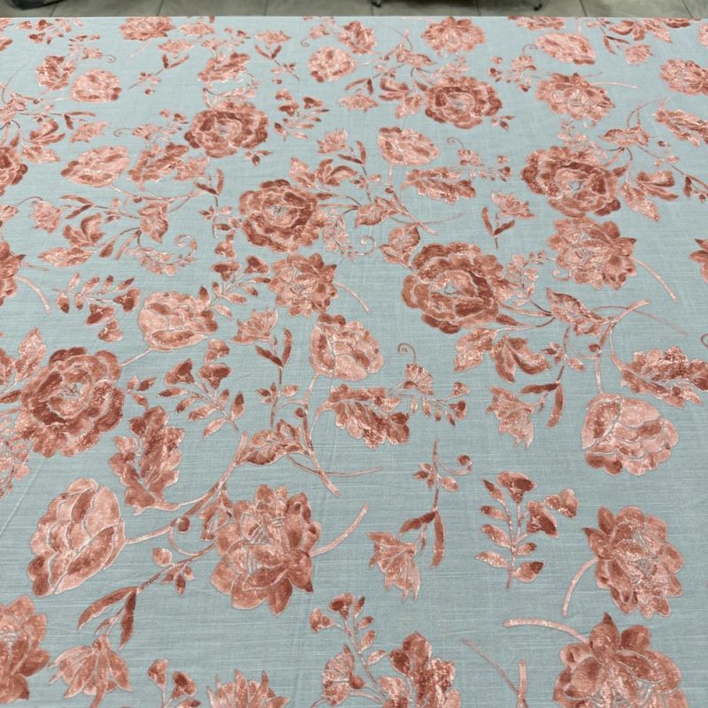 Tecido Viscolinho Estampado Floral Fundo Azul Claro • Luema Tecidos