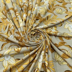 Tecido Viscolinho Estampado Floral Amarelo Fundo Bege Tecido Viscolinho Estampado Floral Amarelo Fundo Bege • Luema Tecidos