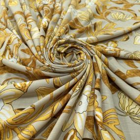 Tecido Viscolinho Estampado Floral Amarelo Fundo Bege Tecido Viscolinho Estampado Floral Amarelo Fundo Bege • Luema Tecidos 2