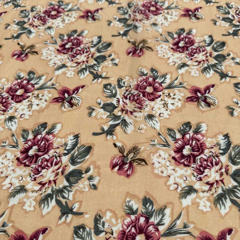 Tecido Cambraia de Algodão Estampado Floral Fundo Nude • Luema Tecidos