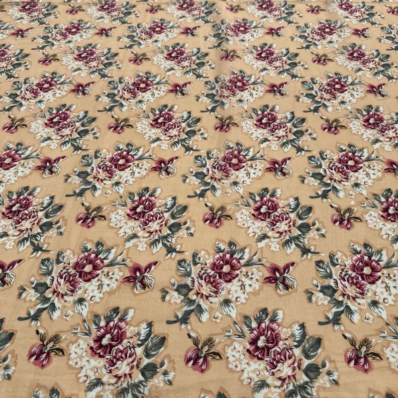 Tecido Cambraia de Algodão Estampado Floral Fundo Nude • Luema Tecidos