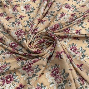 Tecido Cambraia de Algodão Estampado Floral Fundo Nude • Luema Tecidos
