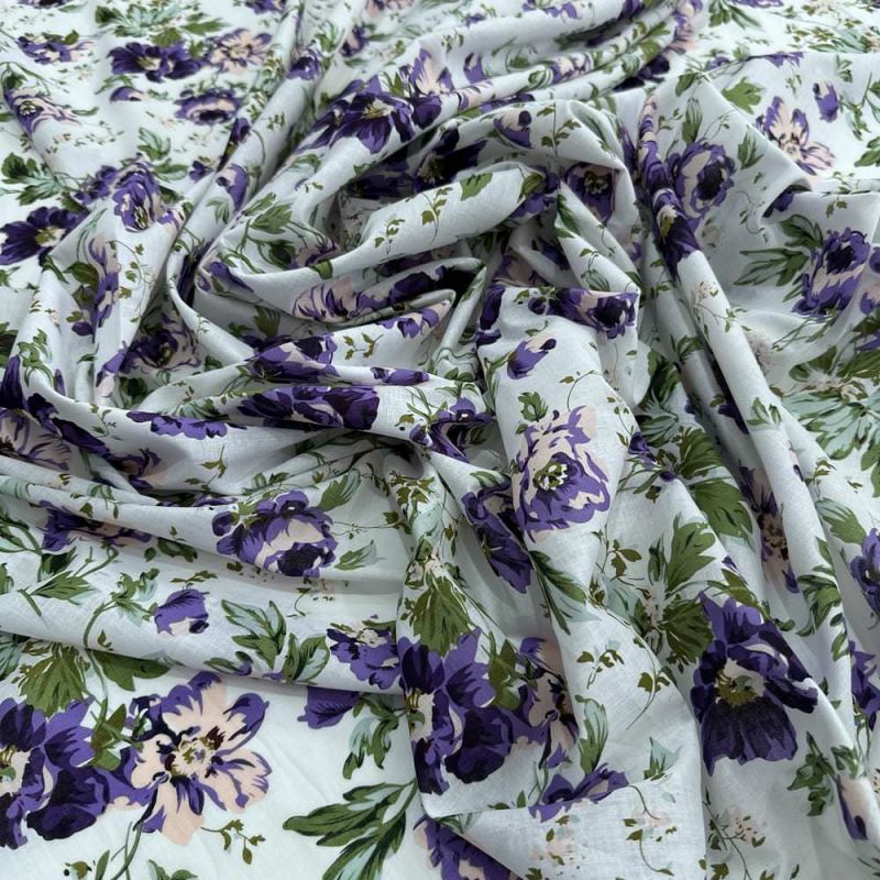 Tecido Cambraia de Algodão Estampado Fundo Branco • Luema Tecidos