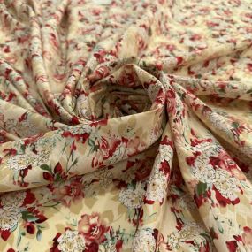 Tecido Cambraia de Algodão Estampado Floral Fundo Bege • Luema Tecidos 2