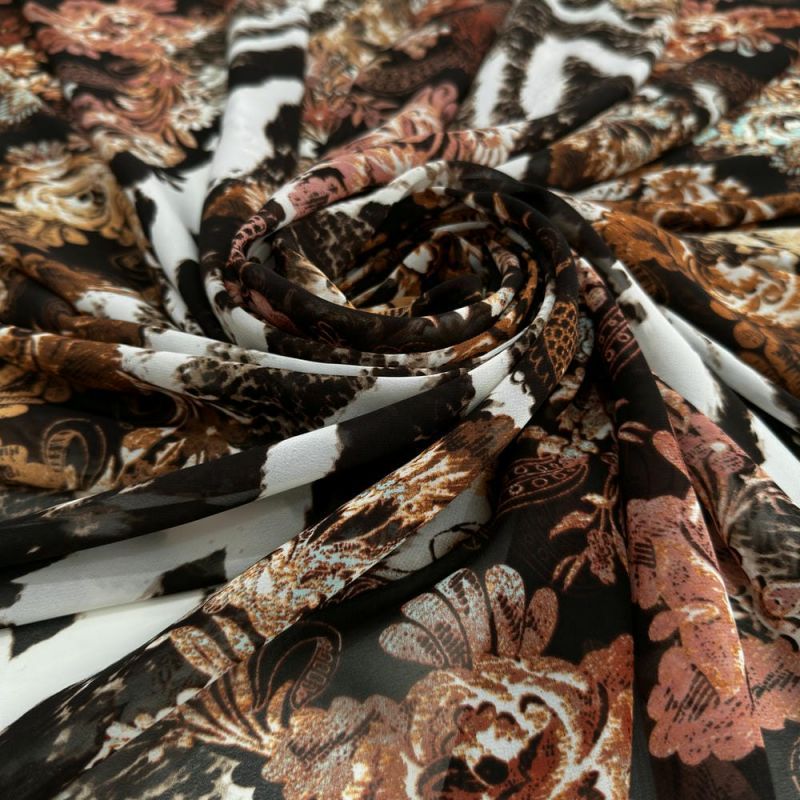 Tecido Musseline Estampado Fractals Brown • Luema Tecidos