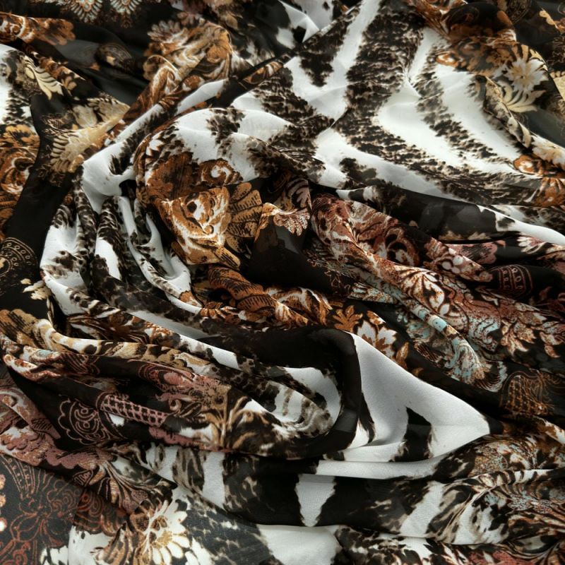 Tecido Musseline Estampado Fractals Brown • Luema Tecidos