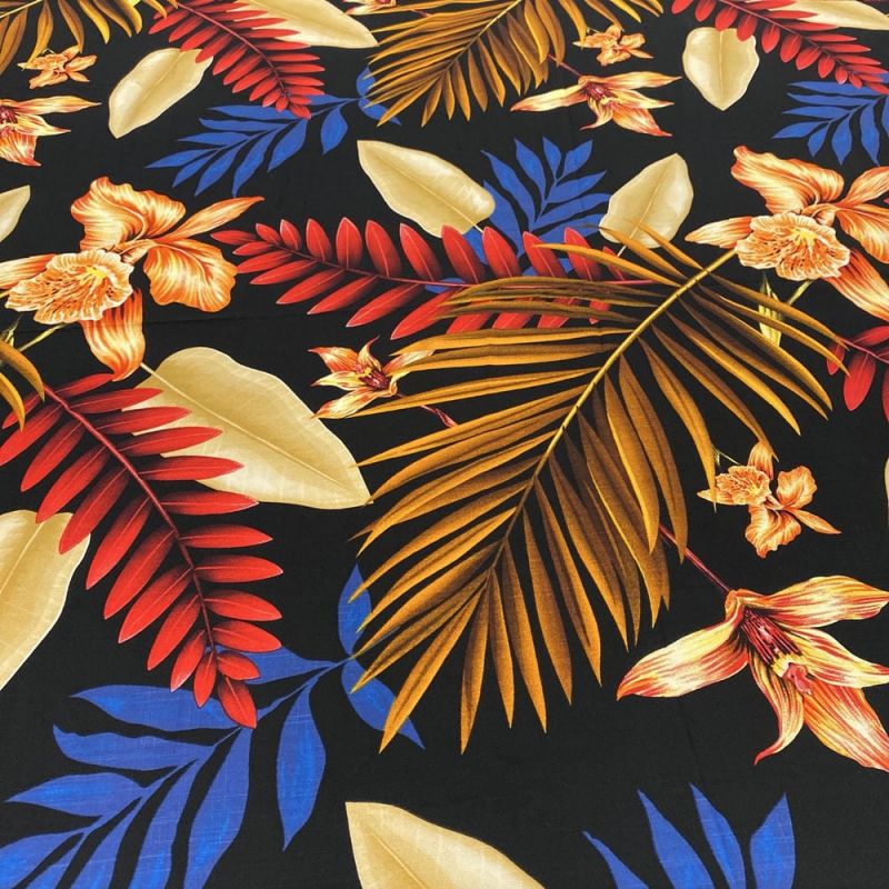 Tecido Viscolinho Estampado Preto Floral Colorido • Luema Tecidos Tecido Viscolinho Estampado Preto Floral Colorido • Luema Tecidos