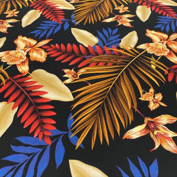Tecido Viscolinho Estampado Preto Floral Colorido • Luema Tecidos Tecido Viscolinho Estampado Preto Floral Colorido • Luema Tecidos