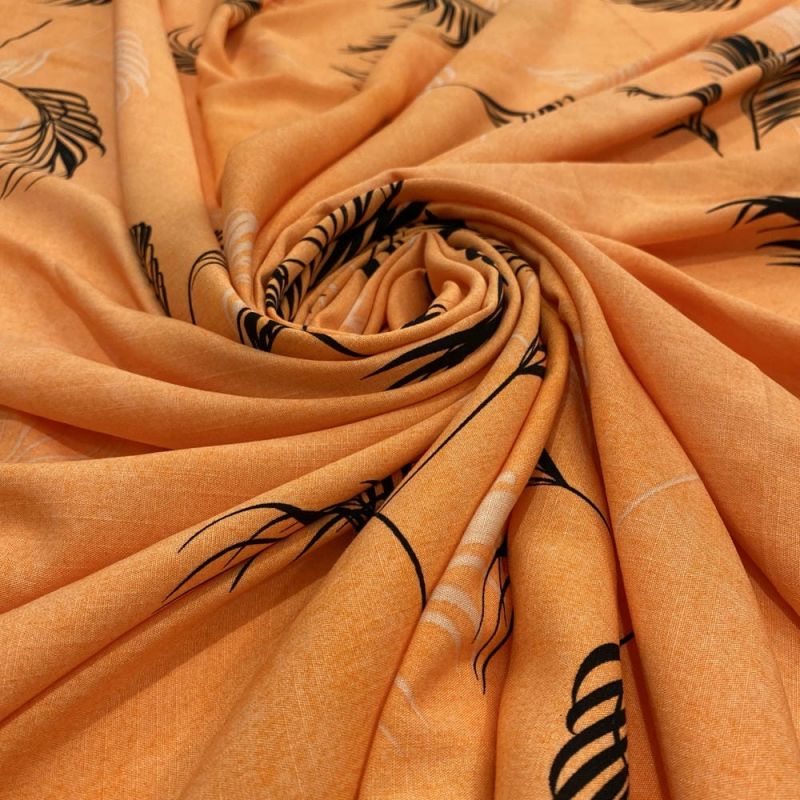 Tecido Viscolinho Estampado Floral Laranja • Luema Tecidos