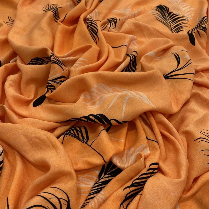 Tecido Viscolinho Estampado Floral Laranja • Luema Tecidos