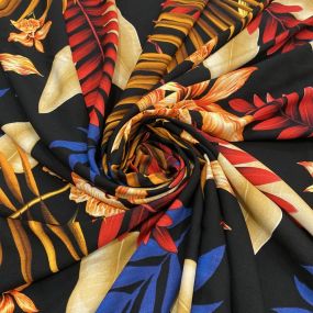 Tecido Viscolinho Estampado Preto Floral Colorido Tecido Viscolinho Estampado Preto Floral Colorido • Luema Tecidos